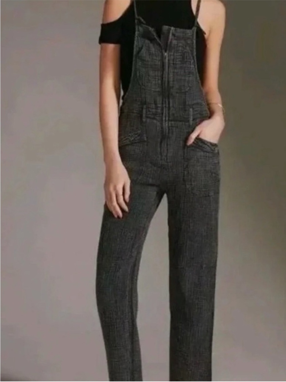 Pilcro Charcoal Gray Knit Overalls Jumpsuit